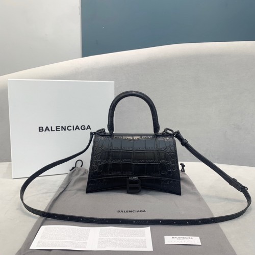 Balenciag Hourglass Croc-effect Leather Tote Bag GM Black Balenciag Hourglass Croc-effect Leather Tote Bag GM Black