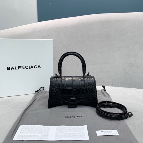 Balenciag Hourglass Croc-effect Leather Tote Bag PM Black Balenciag Hourglass Croc-effect Leather Tote Bag PM Black