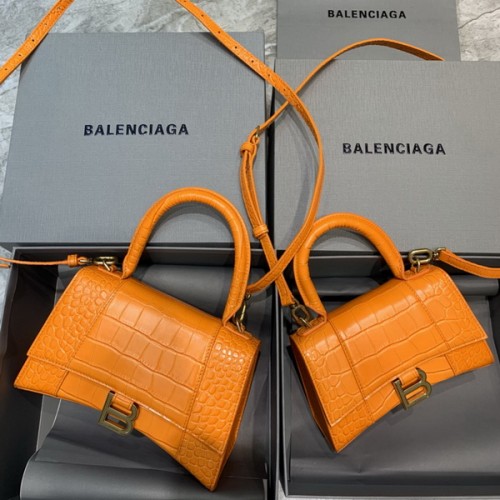 Balenciag Crocodile Pattern Hourglass Bag In Orange Balenciag Crocodile Pattern Hourglass Bag In Orange
