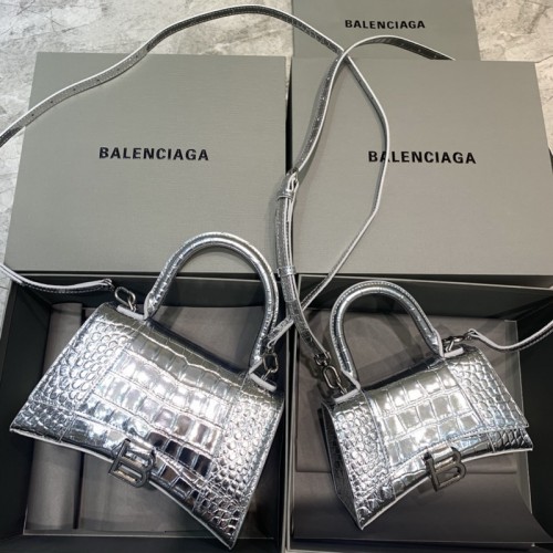 Balenciag Crocodile Pattern Hourglass Bag In Silver Balenciag Crocodile Pattern Hourglass Bag In Silver