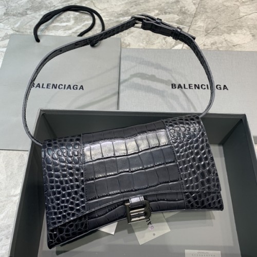 Balenciag Hourglass Crocodile Print Multibelt Handbag In Black Balenciag Hourglass Crocodile Print Multibelt Handbag In Black