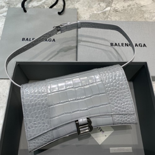 Balenciag Hourglass Crocodile Print Multibelt Handbag In Grey Balenciag Hourglass Crocodile Print Multibelt Handbag In Grey