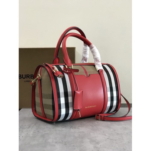 Burberry Sartorial House Check Bowling Bag Medium Red Burberry Sartorial House Check Bowling Bag Medium Red