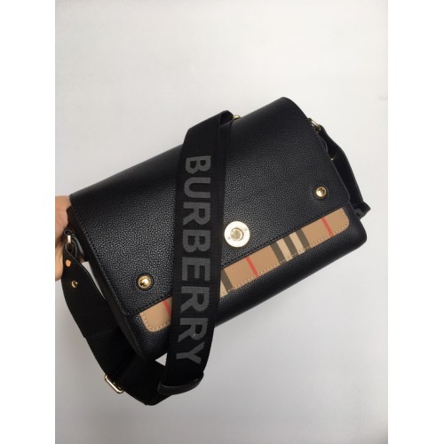 Burberry Leather and Vintage Check Note Crossbody Bag Black Burberry Leather and Vintage Check Note Crossbody Bag Black