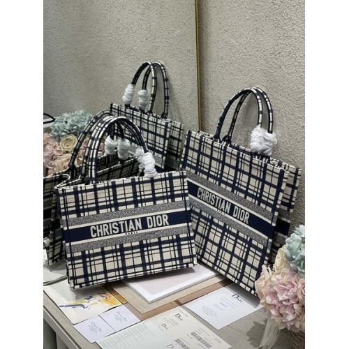 Dior Book Tote Check'n'Dior Embroidery 1286 Blue Dior Book Tote Check'n'Dior Embroidery 1286 Blue