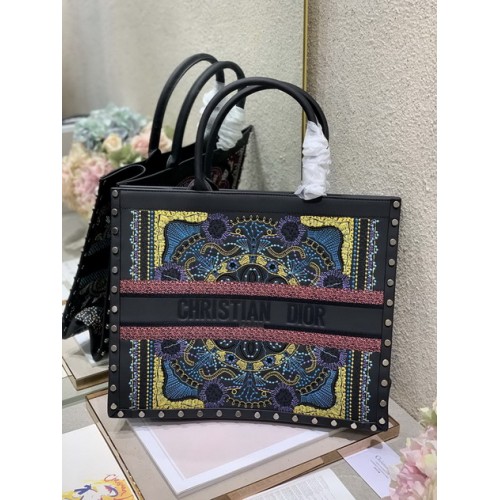 Dior Book Tote Black Perforated Calfskin In Lights Embroidery Dior Book Tote Black Perforated Calfskin In Lights Embroidery