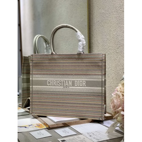 Dior Book Tote Multicolor Striped Embroidery Dior Book Tote Multicolor Striped Embroidery