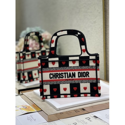 Dior Book Tote D-Chess Heart Embroidery Mini Bag Dior Book Tote D-Chess Heart Embroidery Mini Bag