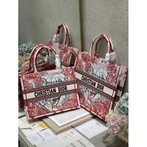 Dior Book Tote D-Royaume d'Amour Embroidery Red and White Dior Book Tote D-Royaume d'Amour Embroidery Red and White