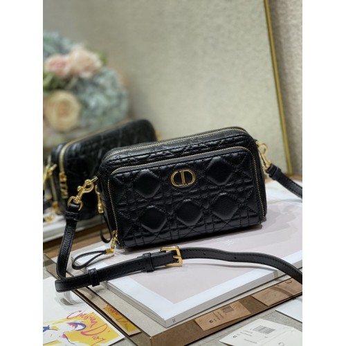 Dior Caro Double Pouch Black Supple Cannage Calfskin Dior Caro Double Pouch Black Supple Cannage Calfskin