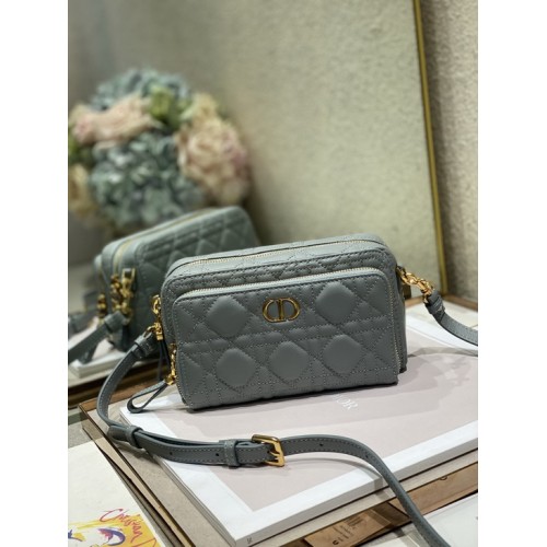 Dior Caro Double Pouch Grey Supple Cannage Calfskin Dior Caro Double Pouch Grey Supple Cannage Calfskin
