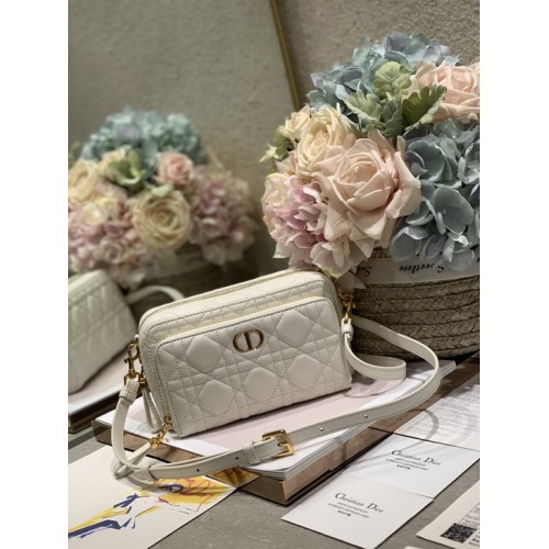 Dior Caro Double Pouch White Supple Cannage Calfskin Dior Caro Double Pouch White Supple Cannage Calfskin