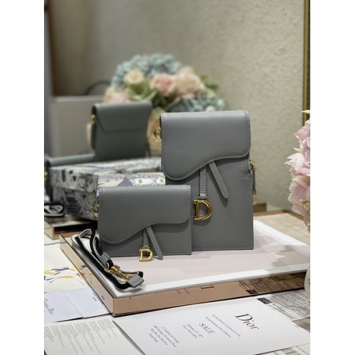Dior Saddle Flap Card Holder Calfskin Gray Dior Saddle Flap Card Holder Calfskin Gray