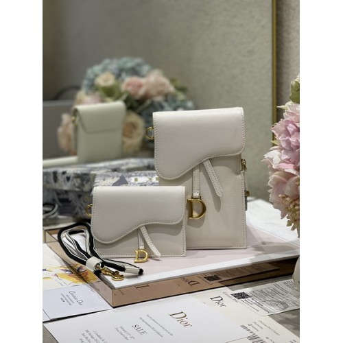 Dior Saddle Flap Card Holder Calfskin White Dior Saddle Flap Card Holder Calfskin White