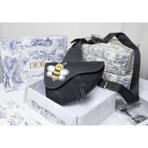 Dior Homme Saddle Bag Black with Embroidery Bee Dior Homme Saddle Bag Black with Embroidery Bee