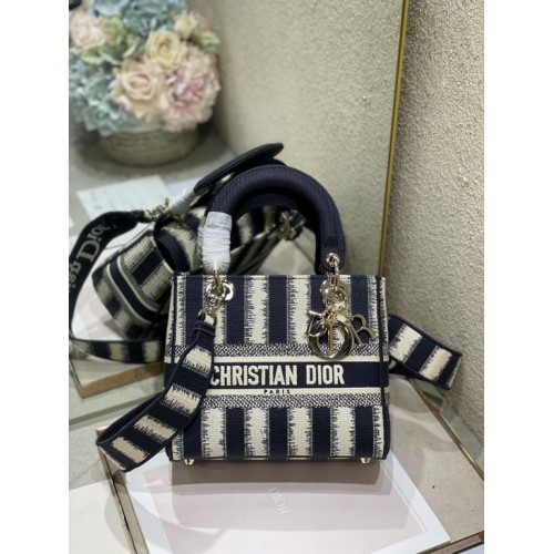 Dior Medium Lady D-Lite Bag Blue D-Stripes Embroidery Dior Medium Lady D-Lite Bag Blue D-Stripes Embroidery
