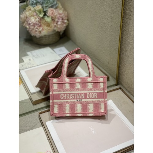 Dior Mini Book Tote D-Stripes Embroidery In Pink Dior Mini Book Tote D-Stripes Embroidery In Pink