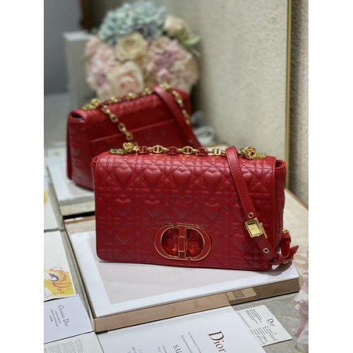 Dior Medium Dioramour Caro Bag Heart pattern calfskin Red Dior Medium Dioramour Caro Bag Heart pattern calfskin Red