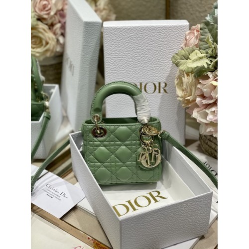 Dior Micro Lady Dior Bag Rose Des Vents Cannage Lambskin Green 0856 Dior Micro Lady Dior Bag Rose Des Vents Cannage Lambskin Green 0856