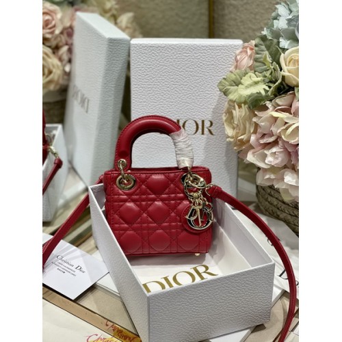 Dior Micro Lady Dior Bag Rose Des Vents Cannage Lambskin Red 0856 Dior Micro Lady Dior Bag Rose Des Vents Cannage Lambskin Red 0856