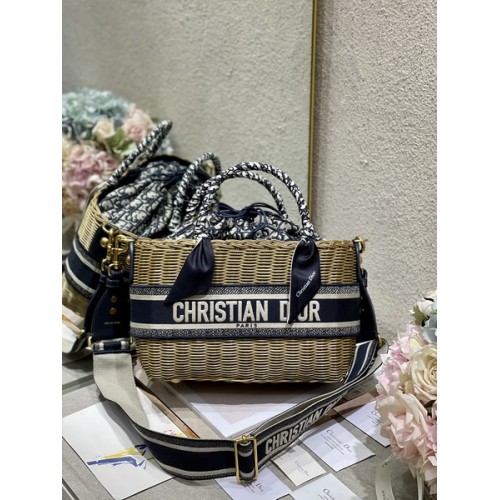 Christian Dior Large Blue Wicker Basket Bag 3388 Christian Dior Large Blue Wicker Basket Bag 3388