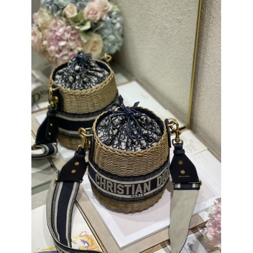 Christian Dior Small Blue Wicker Basket Bag 3390 Christian Dior Small Blue Wicker Basket Bag 3390
