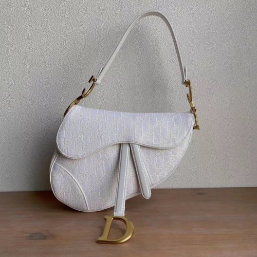 Dior Oblique Saddle Bag Embroidery White Dior Oblique Saddle Bag Embroidery White