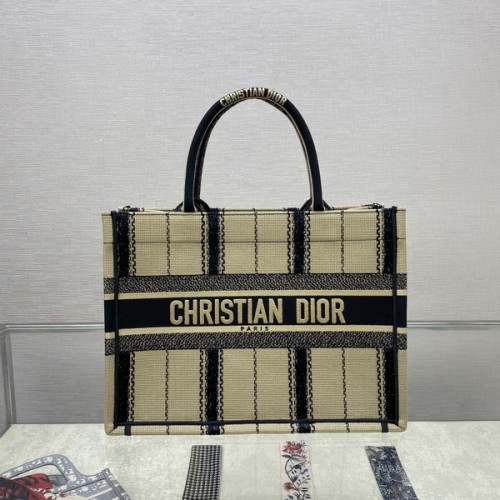 Dior Women Dior Book Tote Black And Beige Bayadère Embroidery Dior Women Dior Book Tote Black And Beige Bayadère Embroidery