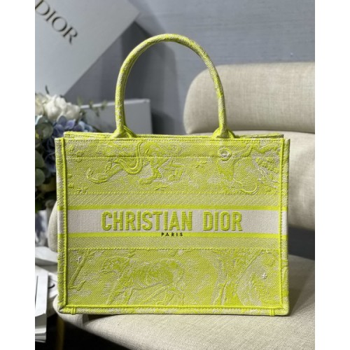 Dior Book Tote Toile de Jouy Reverse Embroidery Yellow Dior Book Tote Toile de Jouy Reverse Embroidery Yellow