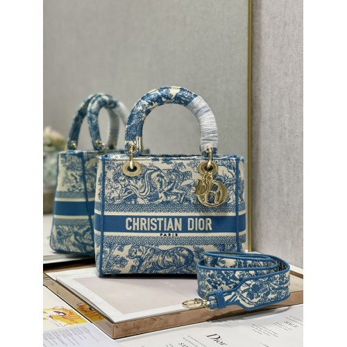 Dior Medium Lady D-Lite Bag Light Blue Tiger Dior Medium Lady D-Lite Bag Light Blue Tiger