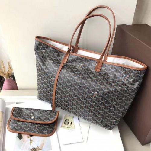 Goyard Saint Louis MM Tote Bag Coffee with brown trip Goyard Saint Louis MM Tote Bag Coffee with brown trip
