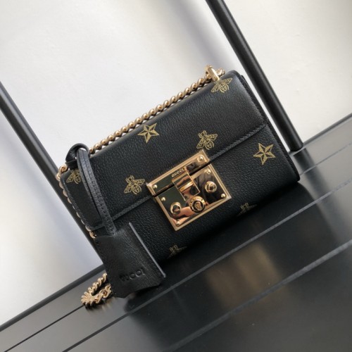 Gucci Padlock Bee Star Small Shoulder Bag 432182 Black Gucci Padlock Bee Star Small Shoulder Bag 432182 Black