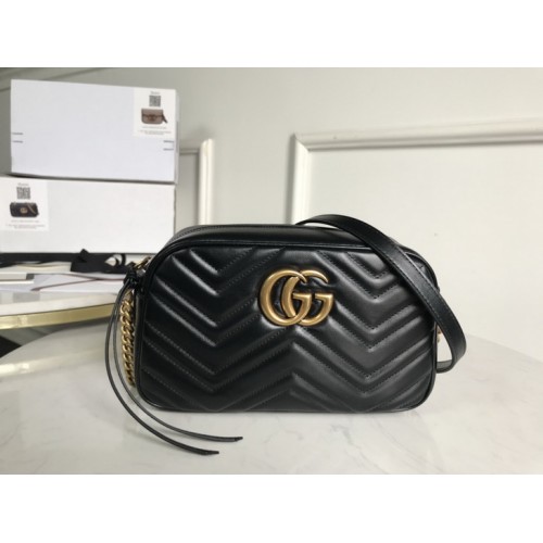 Gucci Calfskin Matelasse Small GG Marmont Chain Shoulder Bag 447632 Black Gucci Calfskin Matelasse Small GG Marmont Chain Shoulder Bag 447632 Black