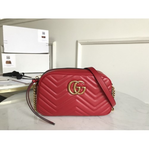 Gucci Calfskin Matelasse Small GG Marmont Chain Shoulder Bag 447632 Red Gucci Calfskin Matelasse Small GG Marmont Chain Shoulder Bag 447632 Red