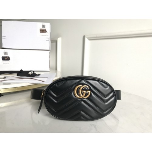 Gucci Chevron Leather GG Marmont Matelassé Belt Bag 476434 Black Gucci Chevron Leather GG Marmont Matelassé Belt Bag 476434 Black