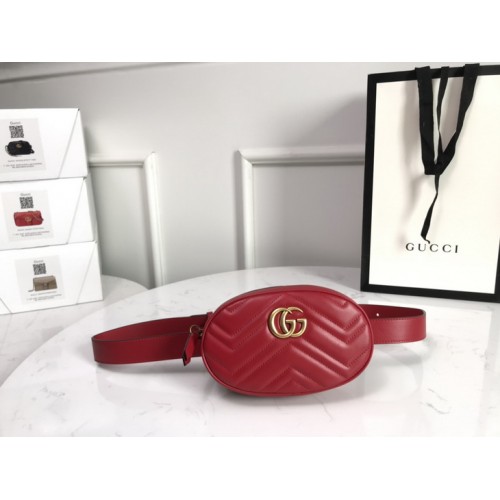 Gucci Chevron Leather GG Marmont Matelassé Belt Bag 476434 Red Gucci Chevron Leather GG Marmont Matelassé Belt Bag 476434 Red