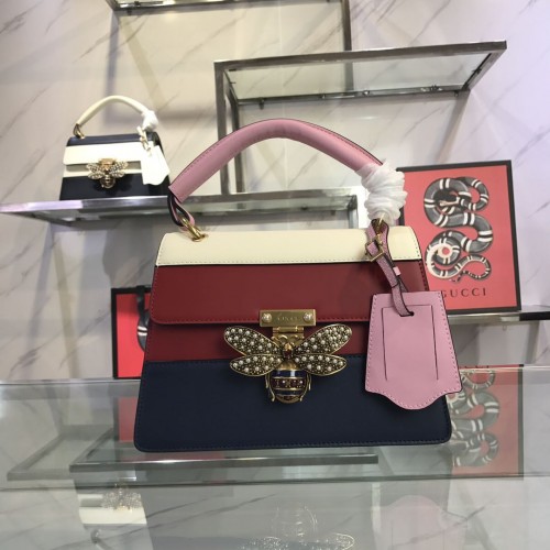 Gucci Calfskin Queen Margaret Small Bag 476541 Light Pink White Hibiscus Red Blue Gucci Calfskin Queen Margaret Small Bag 476541 Light Pink White Hibiscus Red Blue