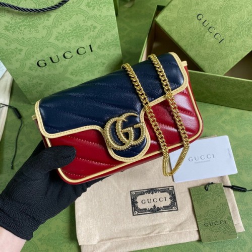 Gucci GG Marmont Beloved Mini Bag Blue And Red Leather 574969 Gucci GG Marmont Beloved Mini Bag Blue And Red Leather 574969