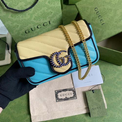 Gucci GG Marmont Beloved Mini Bag Butter And Blue Leather 574969 Gucci GG Marmont Beloved Mini Bag Butter And Blue Leather 574969
