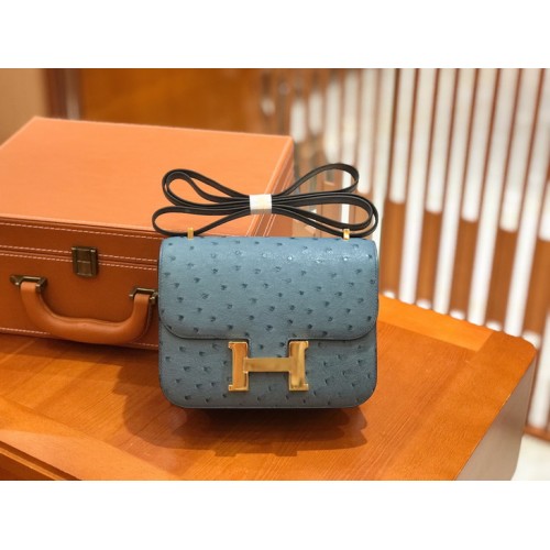 Hermes Constance 18 South Africa Ostrich Leather With Azure Blue Hermes Constance 18 South Africa Ostrich Leather With Azure Blue