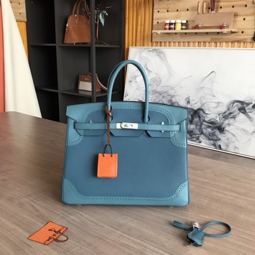 Hermes Birkin Togo and Swift Ghillies Anemone Bag Blue Hermes Birkin Togo and Swift Ghillies Anemone Bag Blue