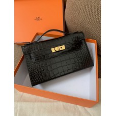 Hermes Kelly Bag 22CM Crocodile Stripe Black
