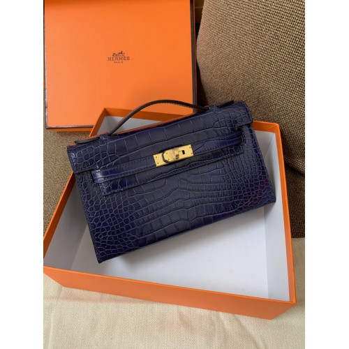 Hermes Kelly Bag 22CM Crocodile Stripe Dark Blue Hermes Kelly Bag 22CM Crocodile Stripe Dark Blue
