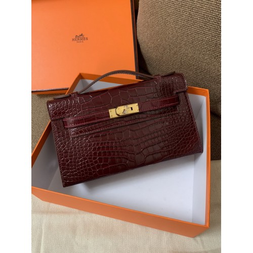 Hermes Kelly Bag 22CM Crocodile Stripe Dark Red Hermes Kelly Bag 22CM Crocodile Stripe Dark Red