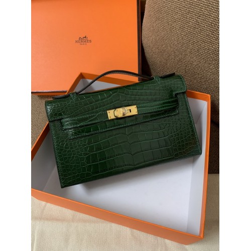 Hermes Kelly Bag 22CM Crocodile Stripe Green Hermes Kelly Bag 22CM Crocodile Stripe Green