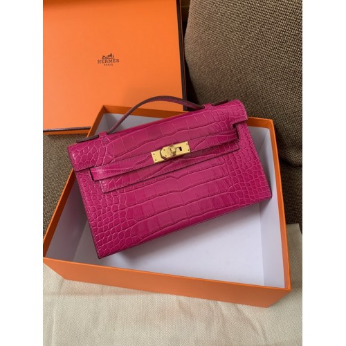 Hermes Kelly Bag 22CM Crocodile Stripe Rose Red Hermes Kelly Bag 22CM Crocodile Stripe Rose Red