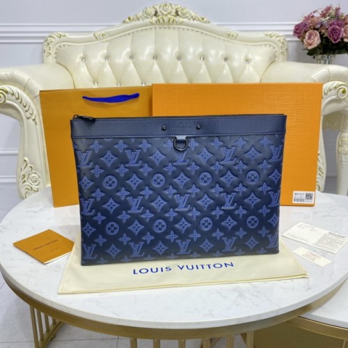Louis Vuitton Discovery Pochette GM Monogram Shadow In Blue M80425 Louis Vuitton Discovery Pochette GM Monogram Shadow In Blue M80425