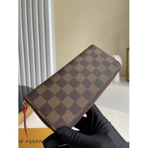 Louis Vuitton Clémence Wallet Damier Ebene in Red N60534 Louis Vuitton Clémence Wallet Damier Ebene in Red N60534