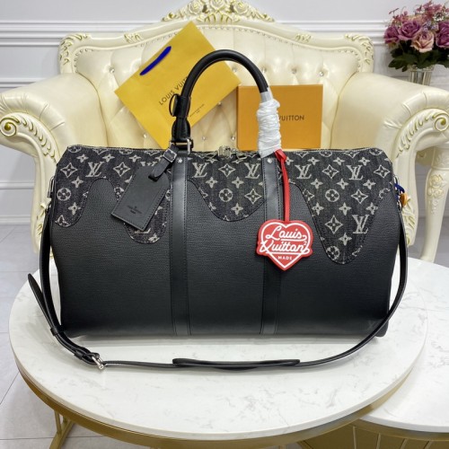 Louis Vuitton Keepall Bandouliere 50 Monogram denim and Navy Black Taurillon leather M45975 Louis Vuitton Keepall Bandouliere 50 Monogram denim and Navy Black Taurillon leather M45975