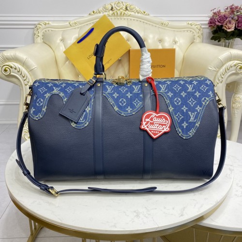 Louis Vuitton Keepall Bandouliere 50 Monogram denim and Navy Blue Taurillon leather M45975 Louis Vuitton Keepall Bandouliere 50 Monogram denim and Navy Blue Taurillon leather M45975